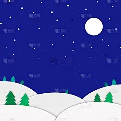 纸工艺风格的背景插图的雪景在夜间