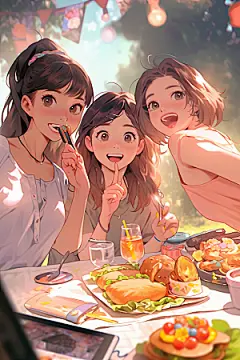 夏日聚会假日漫画风插画