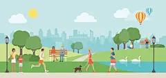 卡通美丽城市公园自然景观放松矢量插图设计素材People relaxing in nature-设计元素-美工云(meigongyun.com)