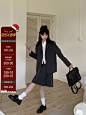 独行的棕鹿 学院风西装外套女高腰百褶裙两件套秋款休闲气质套装-淘宝网