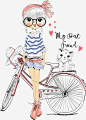 小女孩猫咪自行车