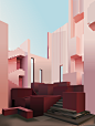 Illustrated views. La muralla Roja (Ricardo Bofill) : New colorful palette illustration. A personal work to honor the architecture to fall in love with. And this is my favorite one  Muralla Roja by Ricardo Bofill. 