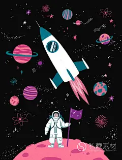 梦幻童话紫色卡通星球宇宙太空星空矢量插图绘画设计素材模板2306-淘宝网