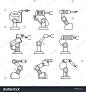 industrial robot arm icons, thin line icons，机械人，人工智能，AI，机械臂，流水线