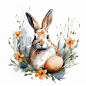兔子彩蛋花朵植物素材图片