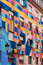 西班牙奥维耶多阿斯图里亚斯建筑-旅游背景，色彩丰富的立面