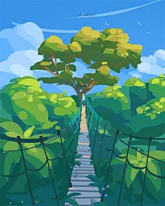 绿色调！12 张小清新风景插画