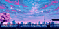 Anime 4800x2400 illustration city anime painting drawing SeerLight landscape bicycle fantasy art