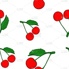 樱桃。彩色手绘草图。无缝模式