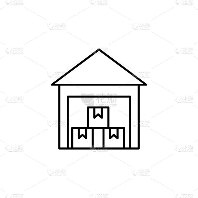 仓库图标。移动概念和web应用的全球物流图标元素。细线仓库图标可以用于web和移动素材-花瓣网