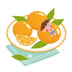 夏天橘子素材手绘女孩卡通人物插画夏季元素立秋元素