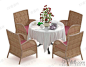 现代时尚白色台布圆形木质餐桌橘色藤制红色软垫餐椅桌椅组合