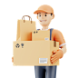 Delivery man carrying delivery boxes 3D Illustration