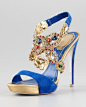 Jeweled Ankle-Wrap Platform Sandal by Rene Caovilla at Neiman Marcus.