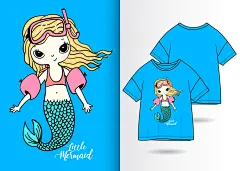 矢量手绘T恤插画卡通可爱时尚女孩独角兽服装印花人物AI设计素材