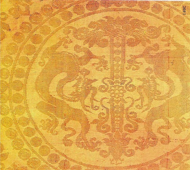 唐黄色龙纹绮新疆博物馆藏