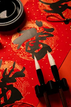 羊毫笔书法笔墨纸砚文房四宝摄影图