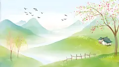 清明春日水彩古风背景高清模板免费下载-趣麦麦图