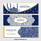Blue ornamental ramadan banners with golden details