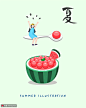 消暑清凉西瓜彩色手绘美女夏季插画图片下载-优图网