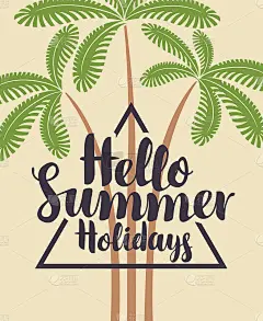 带有装饰棕榈树的夏季旅游横幅