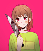 Tags: Anime, Tkdvlf2, Undertale, Chara (Undertale), Sans, Bust, Reflection