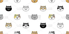猫无缝图案小猫头白布拉面寿司矢量宠物围巾孤立卡通动物瓷砖墙纸重复背景插图涂鸦设计