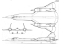 YF-12A三面图，巨大的雷达罩和腹鳍是该机的标志性特性