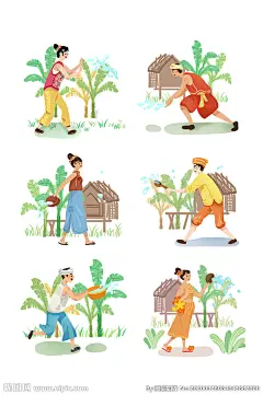 套图傣族泼水节人物场景云南民族