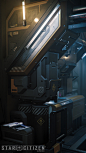 Star Citizen - Lorville Habitations, Alec Cornet : I worked on creating assets for the lorville habitation, I was given whiteboxes that I had to push to final art. The meshes I worked on consist of a kitchen module with a fridge, the front wall of the sho
