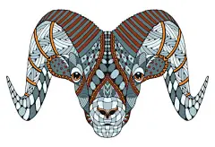 男性的落基山脉大角羊公羊站 zentangle 程式化 矢量插画 手绘铅笔 手绘 模式照片
