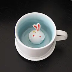 【雅集堂】青瓷咖啡杯碟 手绘超萌胖兔子陶艺杯 带盖 新年礼物 原创 设计 新款 2013