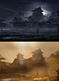 黑夜古代建筑场景原画高清素材 古代 场景 建筑 黑夜 背景 设计图片 免费下载