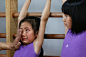 5月4日，在中国上海杨浦青青少年业余体校的体操课上，教练为一个因为劳累而哭泣的女孩子擦眼泪。