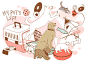 宠物用品 外出工具 可爱动物 手绘插图插画设计PSD tid050t003218