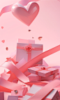 valentine's day presents, romantic cards and envelopes and ribbons concept design, in the style of beeple, carl kleiner, light pink, blink-and-you-miss-it detail, online sculpture, bess hamiti, strong diagonals