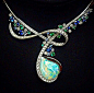 Emeralds, Sapphires , Diamonds and fire opal necklace: 