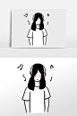 黑白风简笔画听音乐的女生手绘元素插画