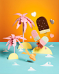 Tropical Island : Papercrafted tropical island with giant icecream and a happy goldfish.