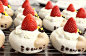 brown/white cat donuts with strawberry hats: 