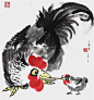 画儿晴天 王净净 水墨插画 生肖鸡 水墨鸡画 国画鸡