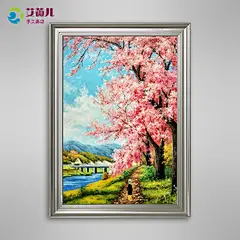 艾薇儿手绘欧式乡村风景油画客厅玄关卧室装饰画走廊过道挂画樱花