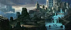 游戏场景风景插画 【酷图网】大气场景插画,游戏场景插画,风景插画,动漫插画,辽阔场景,魔幻场景插画,参考素材,壁纸桌面,山水风景