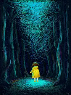 唯美抽象插画天空月亮河流月光星空挂画展板手绘插图PSD分层素材-淘宝网