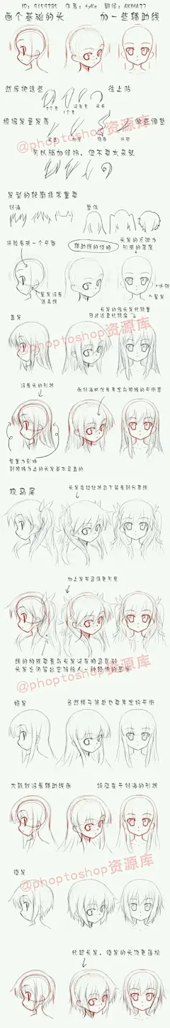 在国外的网站上面发现一组动漫人物头发、发型的手绘参考~花样多~内容丰容~大家可以参考借鉴~转需吧~