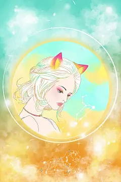 卡通手绘十二星座美女头像狮子座插画