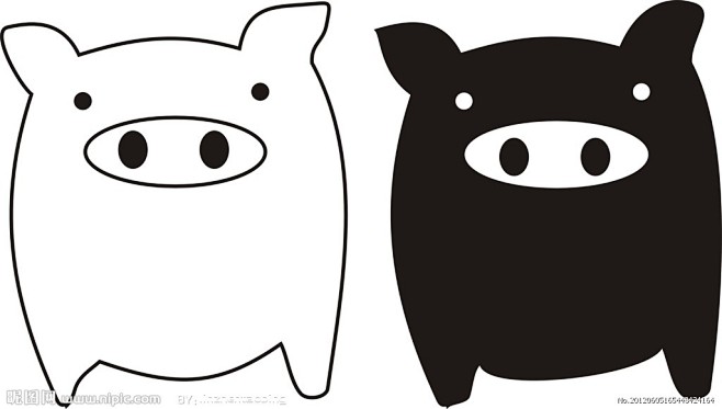 卡通黑白猪设计图