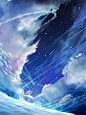 日系动漫卡通手绘唯美天空星空场景图片 插画参考临摹 (229)