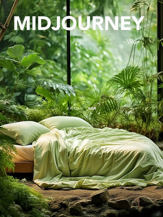 midjourney 躺在森林里的床品 ...