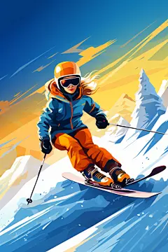 冬季高山滑雪滑雪雪地体育运动插画